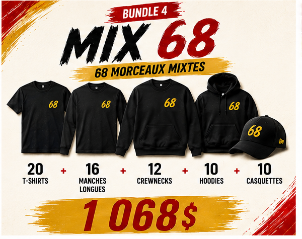 Mix 68 : t-shirt, manches longues, crewneck, hoodie et casquette noirs avec le 68