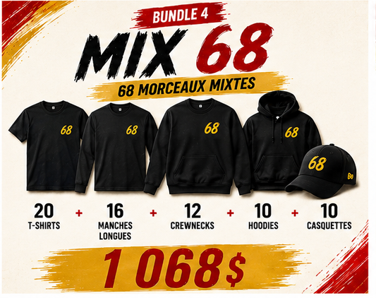 Mix 68 : t-shirt, manches longues, crewneck, hoodie et casquette noirs avec le 68