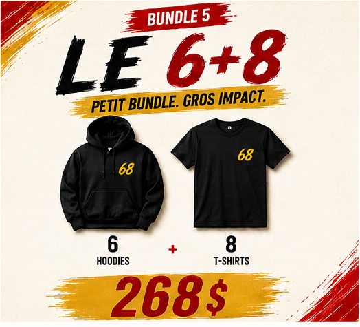 Bundle 6+8 : hoodie et t-shirt noirs avec le 68 doré